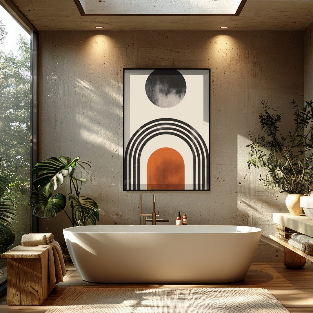 Unlock a sense of serenity and modern elegance with this captivating abstract geometric piece. for Bathroom