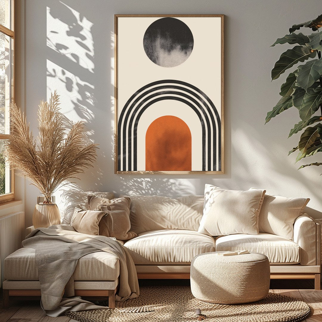 Unlock a sense of serenity and modern elegance with this captivating abstract geometric piece. for Sitting Area