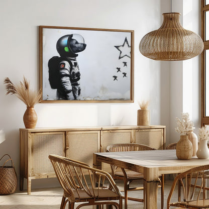 Explore the realms of imagination with this striking street art piece depicting an astronaut dog for Dining