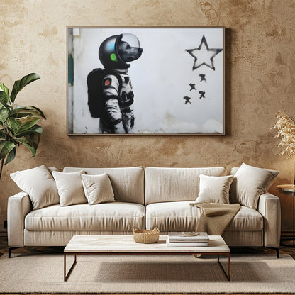 Explore the realms of imagination with this striking street art piece depicting an astronaut dog for Family Room