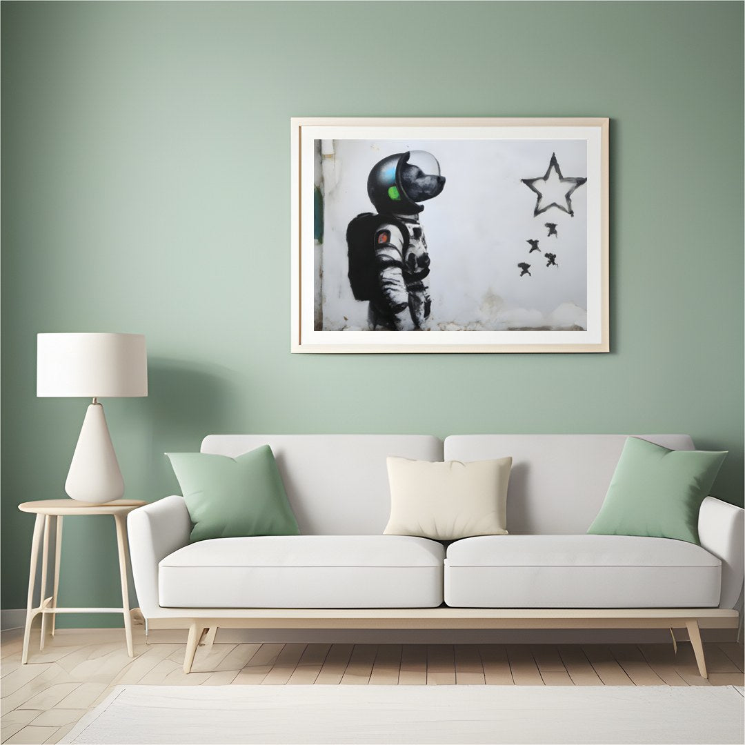 Explore the realms of imagination with this striking street art piece depicting an astronaut dog for Hall