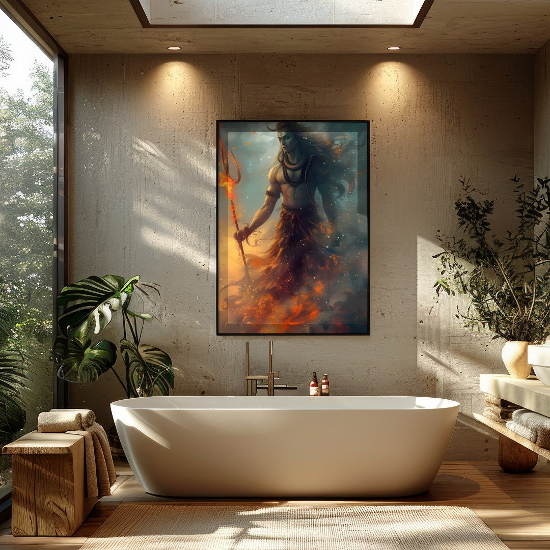 Immerse yourself in the mystical charm of 'Cosmic Guardian', a stunning piece that captures the for Bathroom