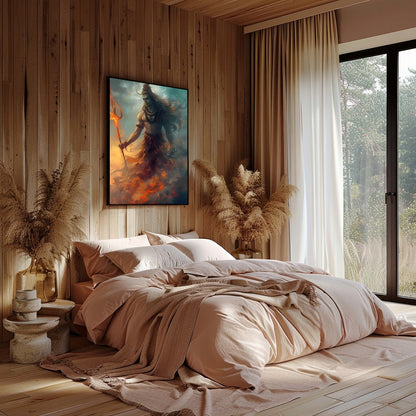 Immerse yourself in the mystical charm of 'Cosmic Guardian', a stunning piece that captures the for Bedroom
