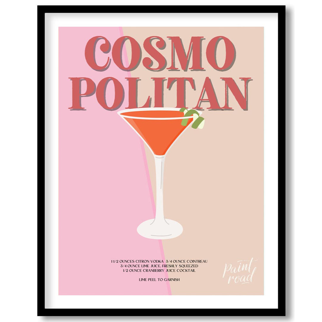 This elegant and sophisticated poster showcases a Cosmopolitan cocktail, rendered with a warm and i… for area