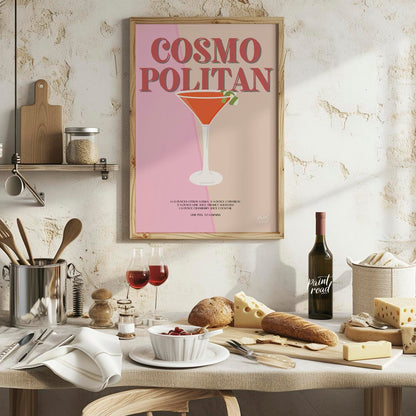 This elegant and sophisticated poster showcases a Cosmopolitan cocktail, rendered with a warm and i… for kitchen