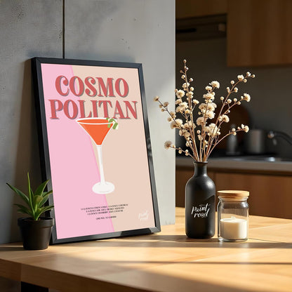This elegant and sophisticated poster showcases a Cosmopolitan cocktail, rendered with a warm and i… for kitchen