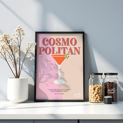 This elegant and sophisticated poster showcases a Cosmopolitan cocktail, rendered with a warm and i… for kitchen