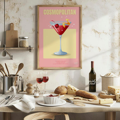 This chic and glamorous poster features a Cosmopolitan cocktail, radiating a sophisticated allure. … for kitchen