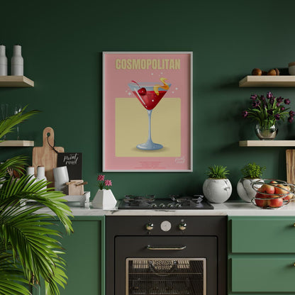 This chic and glamorous poster features a Cosmopolitan cocktail, radiating a sophisticated allure. … for kitchen