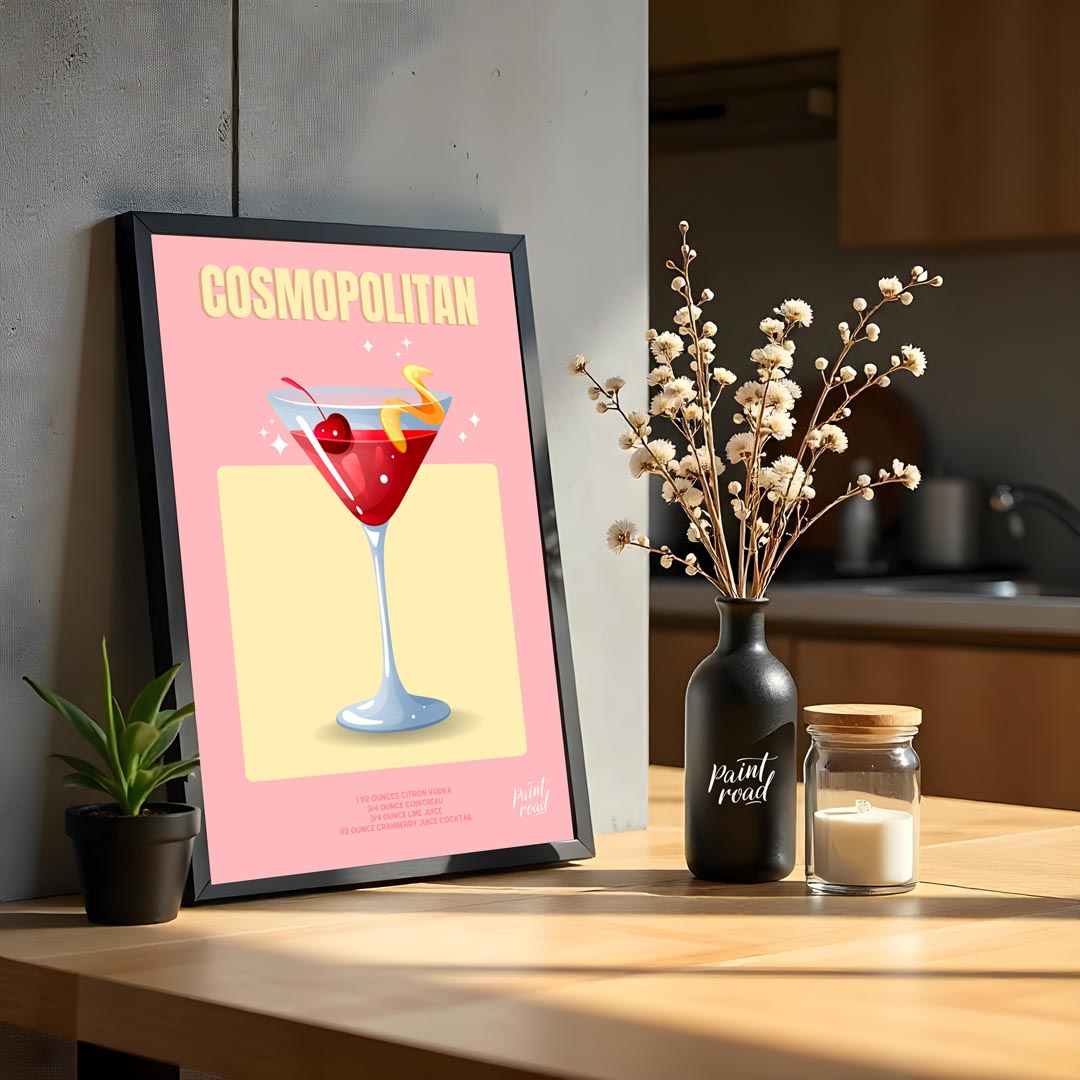 This chic and glamorous poster features a Cosmopolitan cocktail, radiating a sophisticated allure. … for kitchen