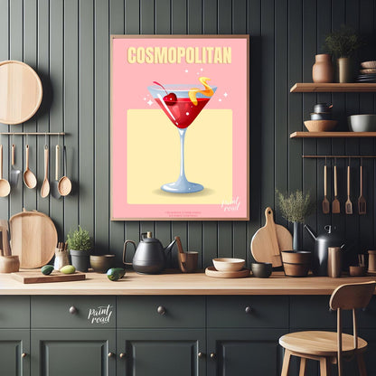 This chic and glamorous poster features a Cosmopolitan cocktail, radiating a sophisticated allure. … for kitchen
