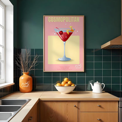 This chic and glamorous poster features a Cosmopolitan cocktail, radiating a sophisticated allure. … for kitchen
