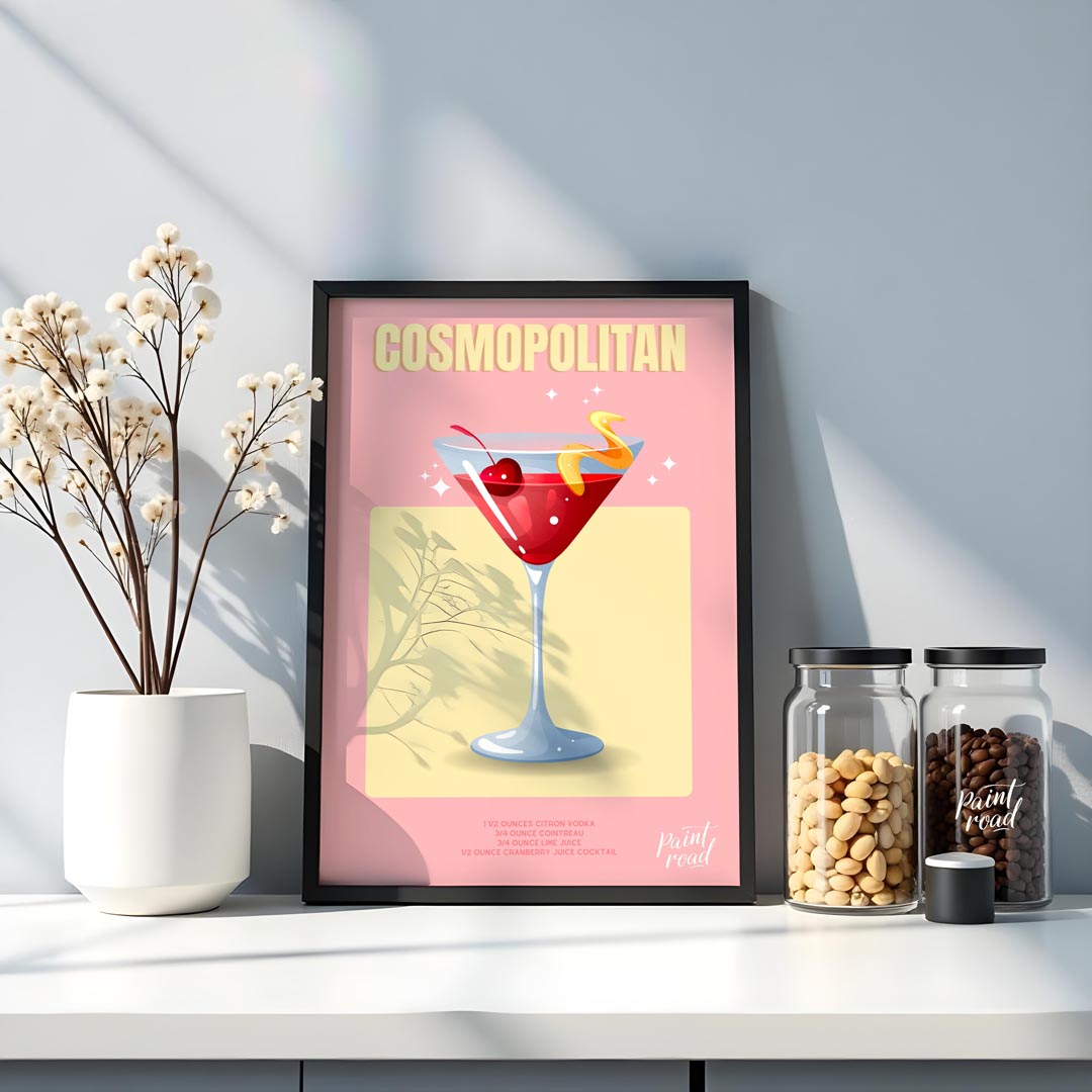 This chic and glamorous poster features a Cosmopolitan cocktail, radiating a sophisticated allure. … for kitchen