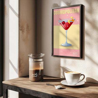 This chic and glamorous poster features a Cosmopolitan cocktail, radiating a sophisticated allure. … for kitchen