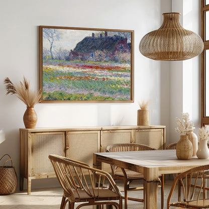 Immerse yourself in the tranquil beauty of this pastoral scene. A serene cottage nestles amid a for Dining