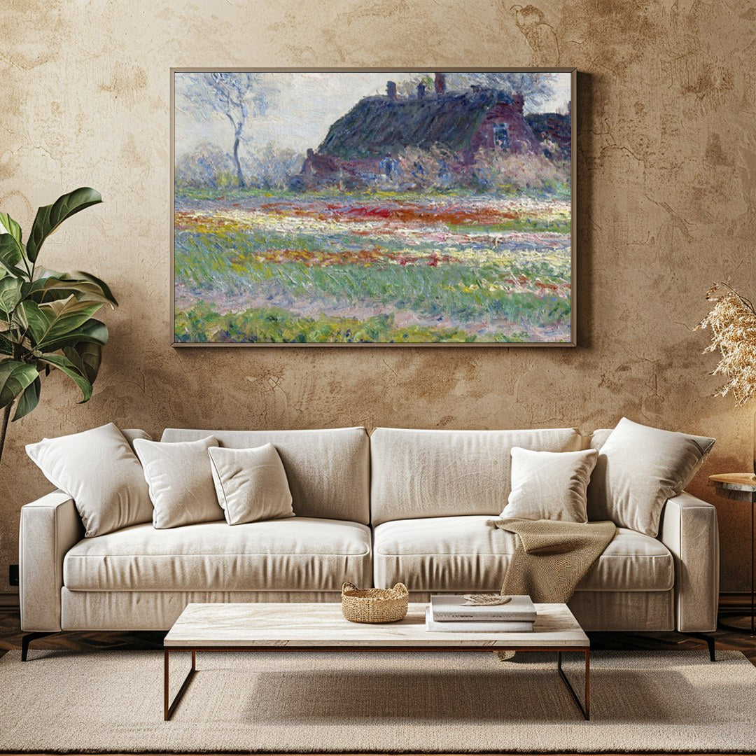 Immerse yourself in the tranquil beauty of this pastoral scene. A serene cottage nestles amid a for Family Room