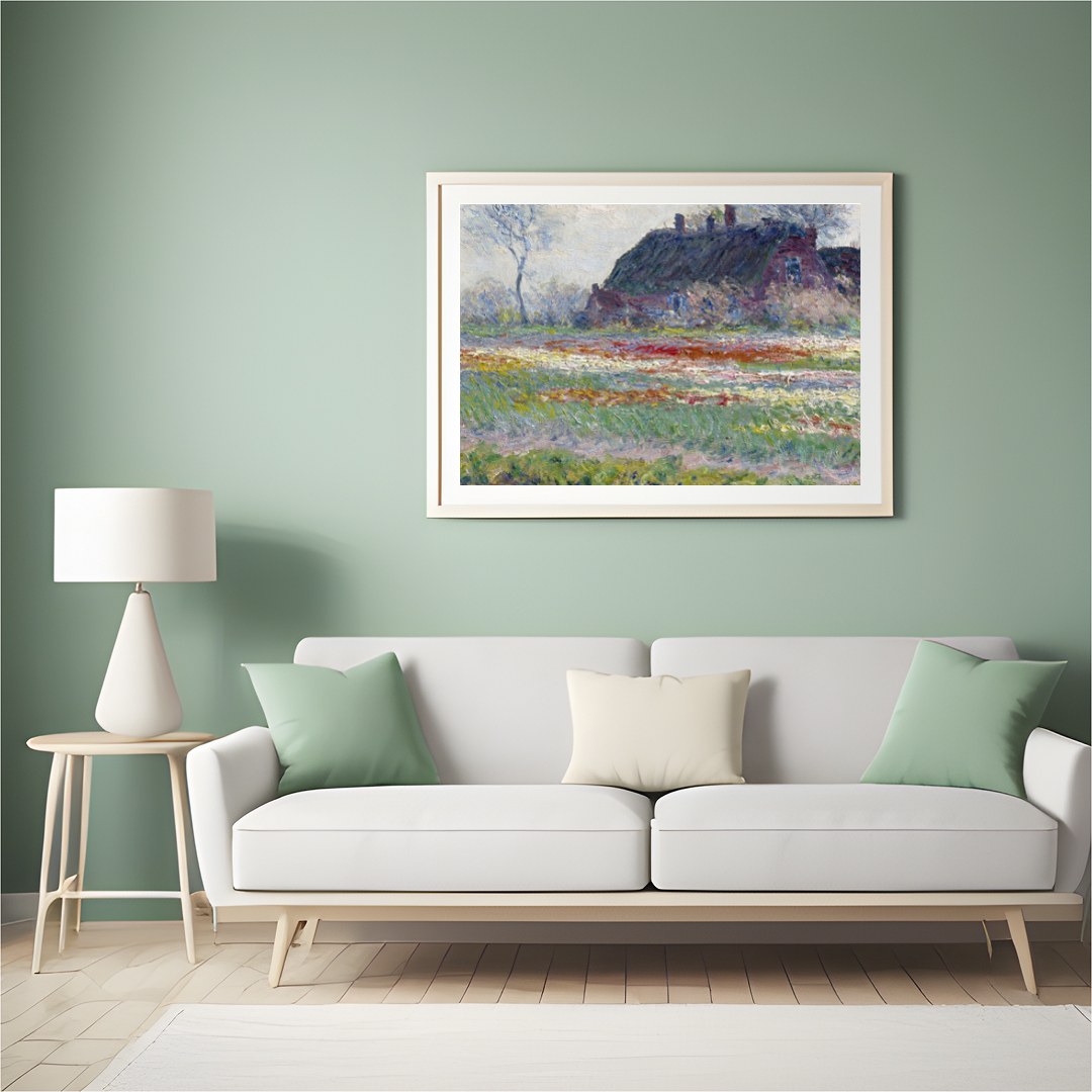 Immerse yourself in the tranquil beauty of this pastoral scene. A serene cottage nestles amid a for Hall