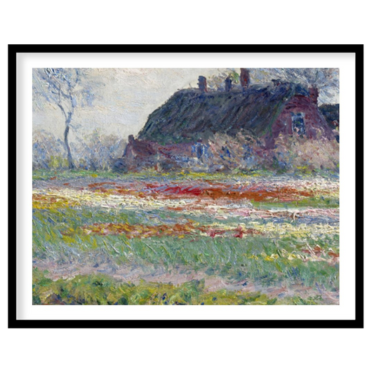 Immerse yourself in the tranquil beauty of this pastoral scene. A serene cottage nestles amid a for nook