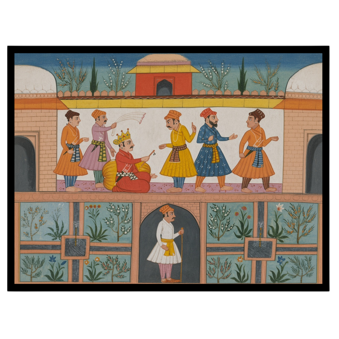 Step into the grandeur of an opulent royal court with this exquisite Indian Miniature artwork. for haven