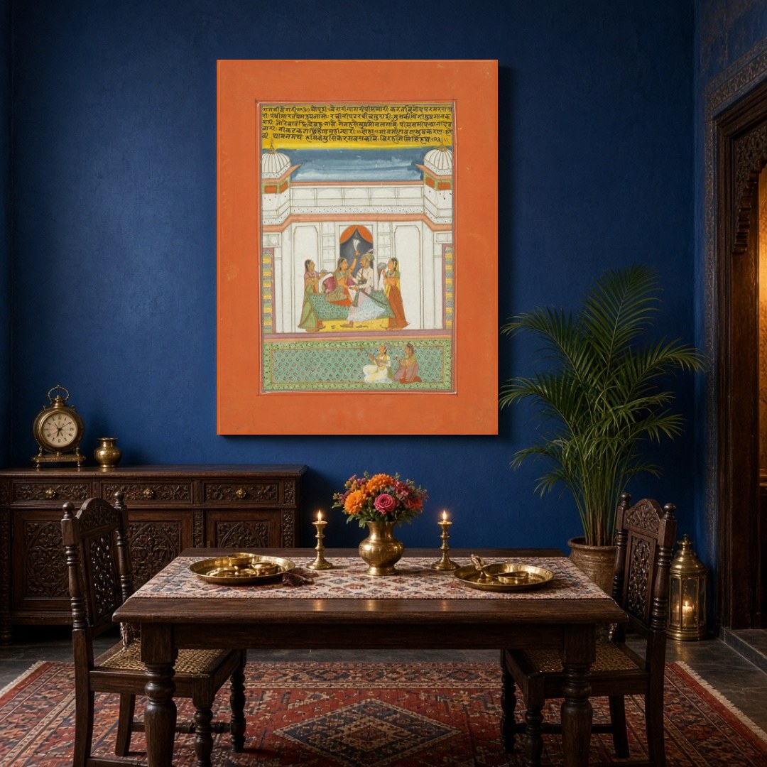 Immerse in the elegance of traditional Indian art with this Ragamala print, capturing a regal for Dining
