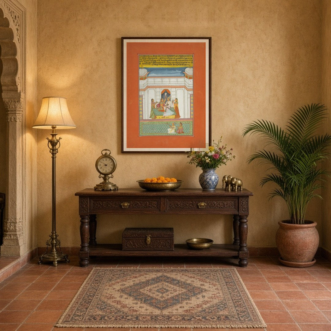 Immerse in the elegance of traditional Indian art with this Ragamala print, capturing a regal for Entrance