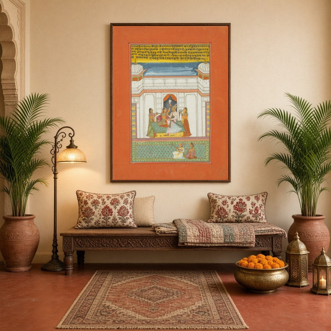 Immerse in the elegance of traditional Indian art with this Ragamala print, capturing a regal for Hallway