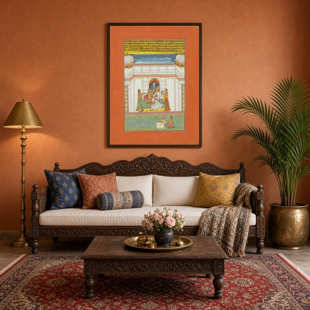 Immerse in the elegance of traditional Indian art with this Ragamala print, capturing a regal for Living Room