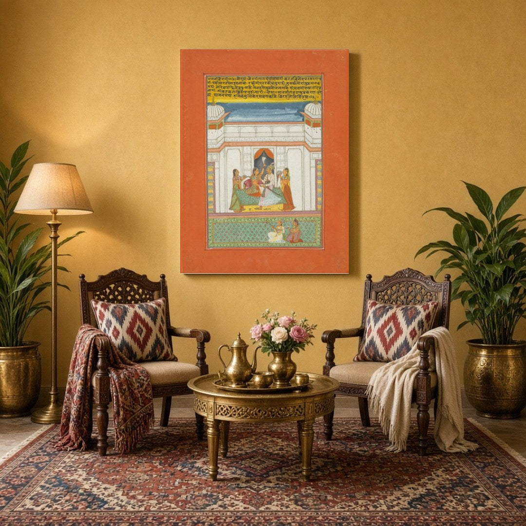 Immerse in the elegance of traditional Indian art with this Ragamala print, capturing a regal for Sitting Area
