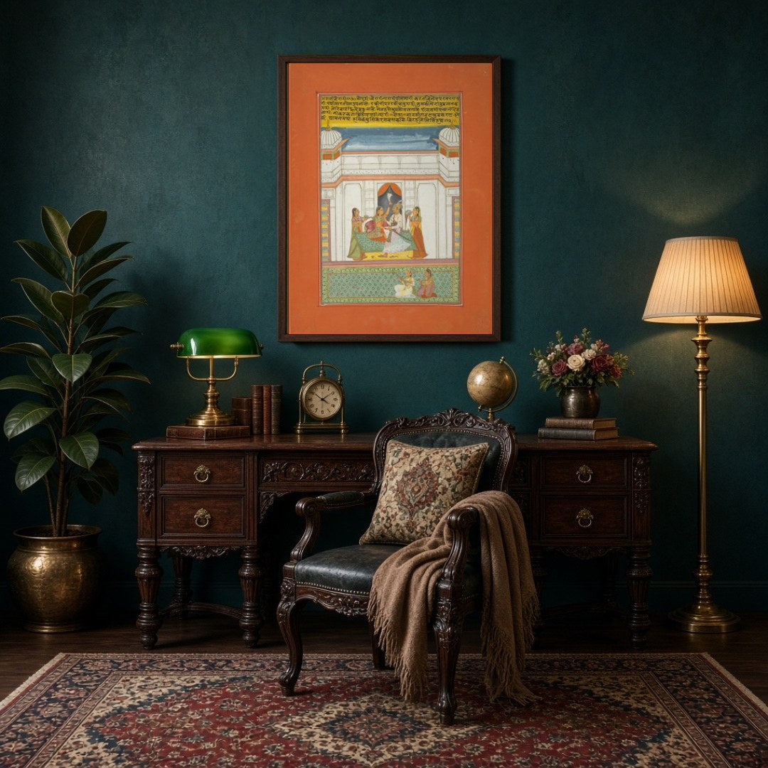 Immerse in the elegance of traditional Indian art with this Ragamala print, capturing a regal for Study
