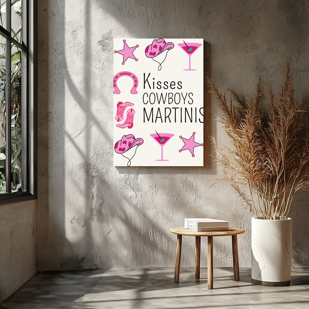 Infuse your space with a playful Western charm through this vibrant artwork featuring cowgirl hats, for Entrance