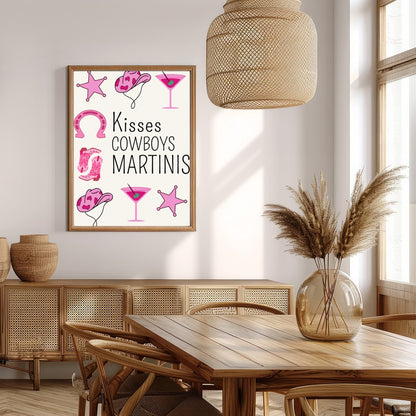 Infuse your space with a playful Western charm through this vibrant artwork featuring cowgirl hats, for Extra Kitchen