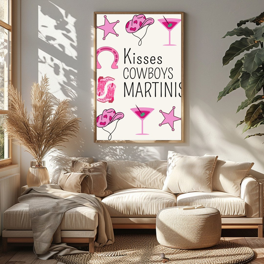 Infuse your space with a playful Western charm through this vibrant artwork featuring cowgirl hats, for Sitting Area