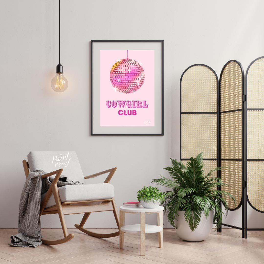 This vibrant and playful art print features a sparkling pink disco ball, radiating light and energy… for living room