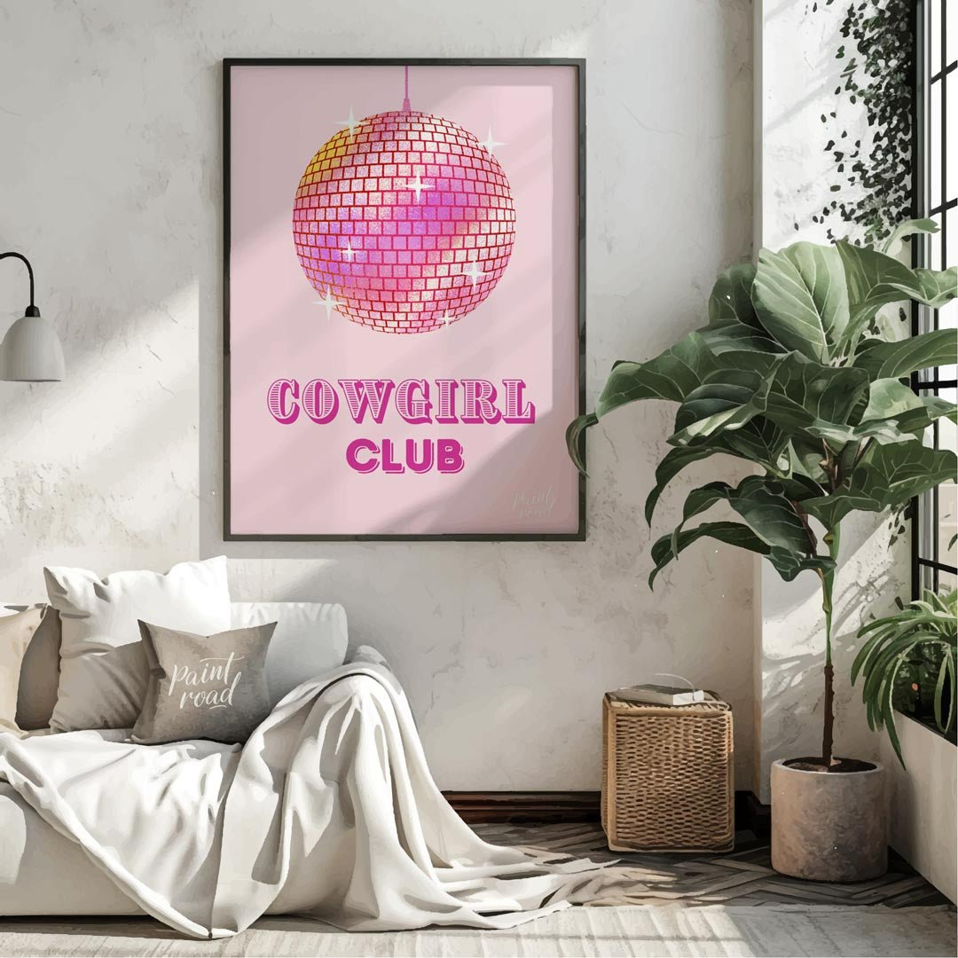This vibrant and playful art print features a sparkling pink disco ball, radiating light and energy… for living room