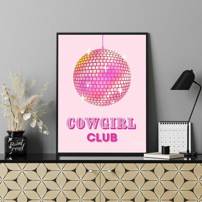 This vibrant and playful art print features a sparkling pink disco ball, radiating light and energy… for office