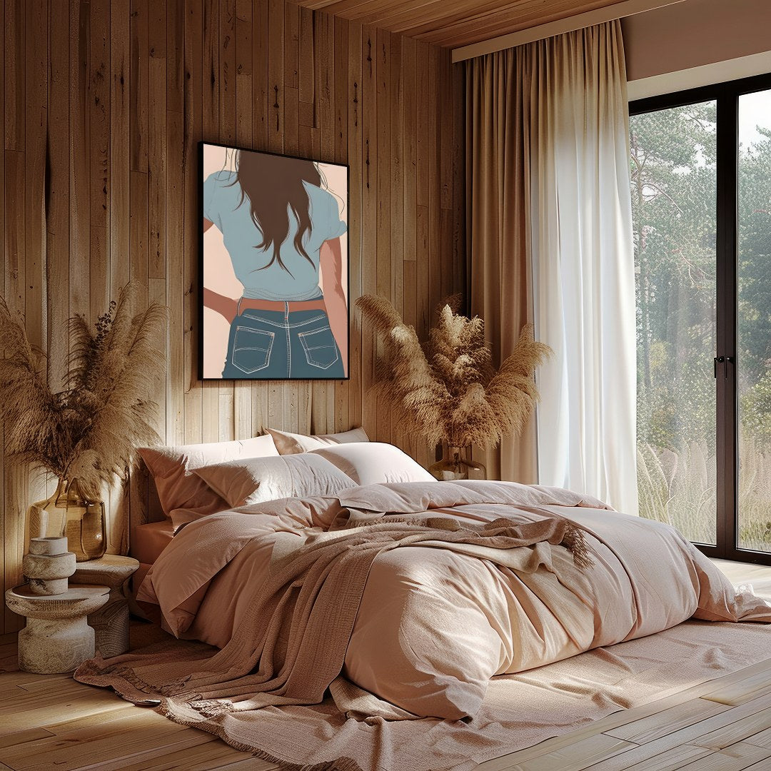 This captivating artwork depicts a lone cowgirl in calming pastel tones. The minimalist style and for Bedroom