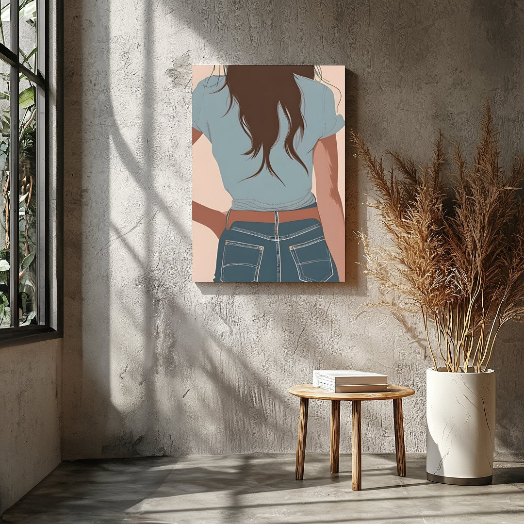 This captivating artwork depicts a lone cowgirl in calming pastel tones. The minimalist style and for Entrance