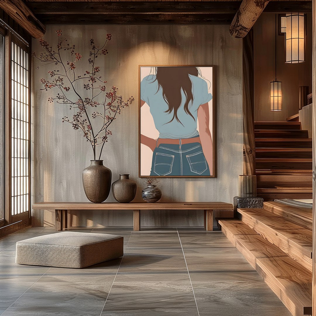 This captivating artwork depicts a lone cowgirl in calming pastel tones. The minimalist style and for Hall