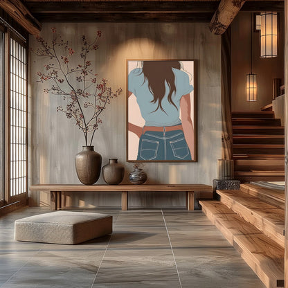 This captivating artwork depicts a lone cowgirl in calming pastel tones. The minimalist style and for Hall