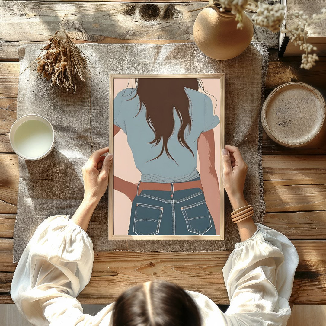 This captivating artwork depicts a lone cowgirl in calming pastel tones. The minimalist style and for Kitchen