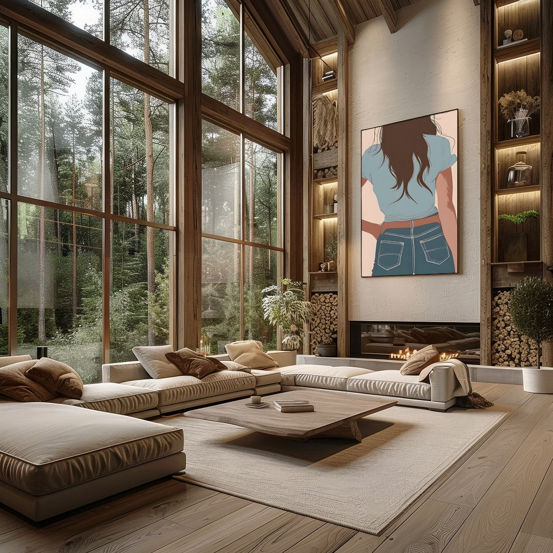 This captivating artwork depicts a lone cowgirl in calming pastel tones. The minimalist style and for Living Room