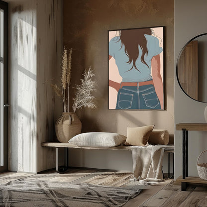 This captivating artwork depicts a lone cowgirl in calming pastel tones. The minimalist style and for lovely-house