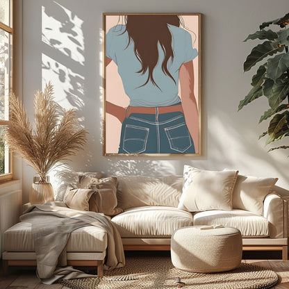 This captivating artwork depicts a lone cowgirl in calming pastel tones. The minimalist style and for Sitting Area