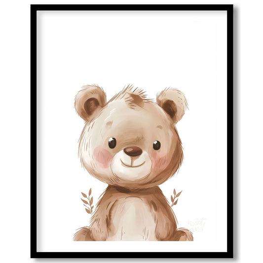 A captivating watercolor illustration presents a close-up portrait of an incredibly cute bear, rend… for area