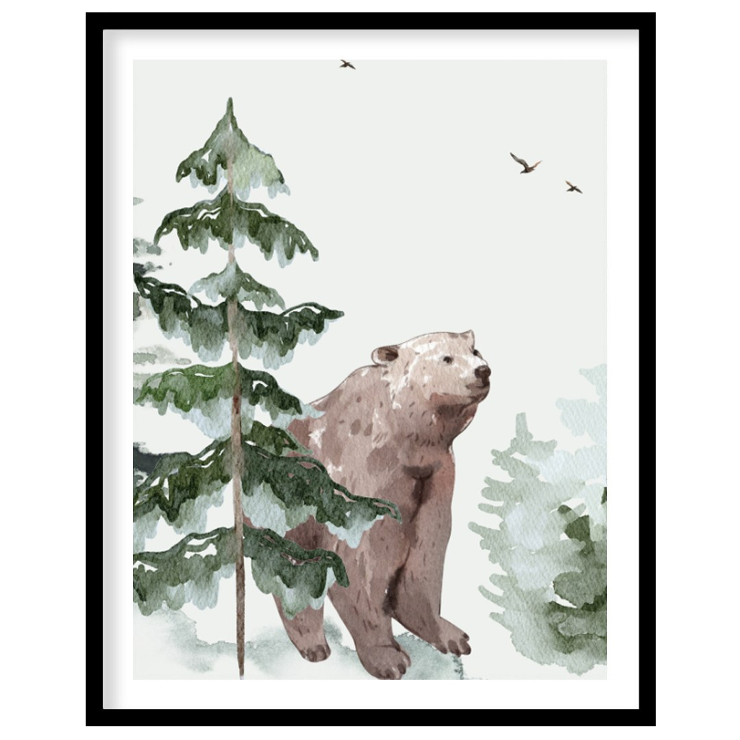 This serene watercolor illustration, part of a "COZY WOODLAND winter story" series, depicts a gentl… for room