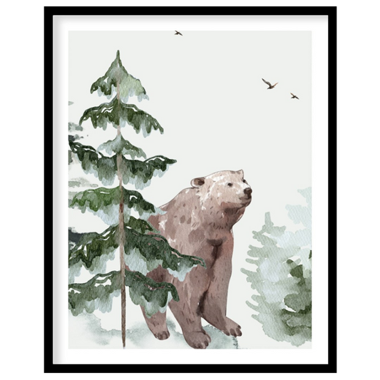 This serene watercolor illustration, part of a "COZY WOODLAND winter story" series, depicts a gentl… for room