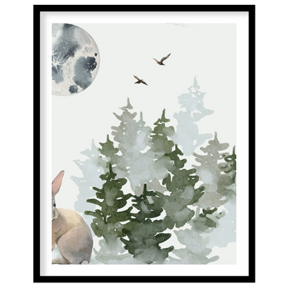 This charming watercolor poster evokes a sense of quiet solitude and winter coziness. Against a sof… for area