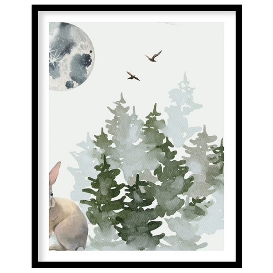 This charming watercolor poster evokes a sense of quiet solitude and winter coziness. Against a sof… for area
