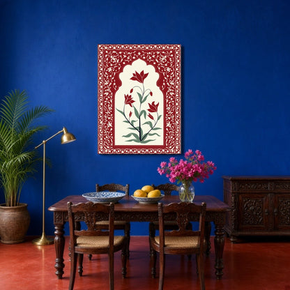 Immerse yourself in the regal allure of Mughal artistry with this exquisite floral piece. Featuring for Dining