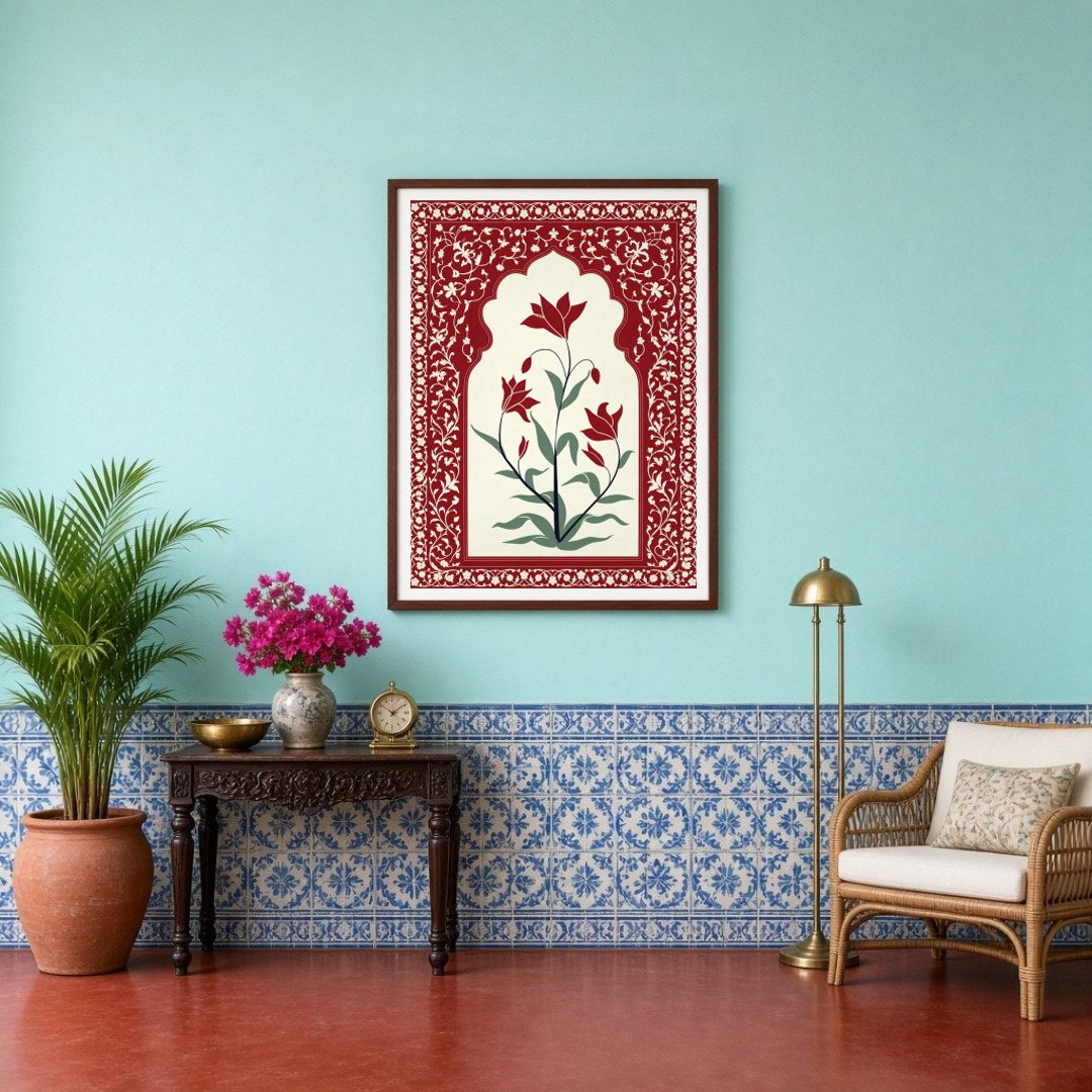 Immerse yourself in the regal allure of Mughal artistry with this exquisite floral piece. Featuring for Entrance